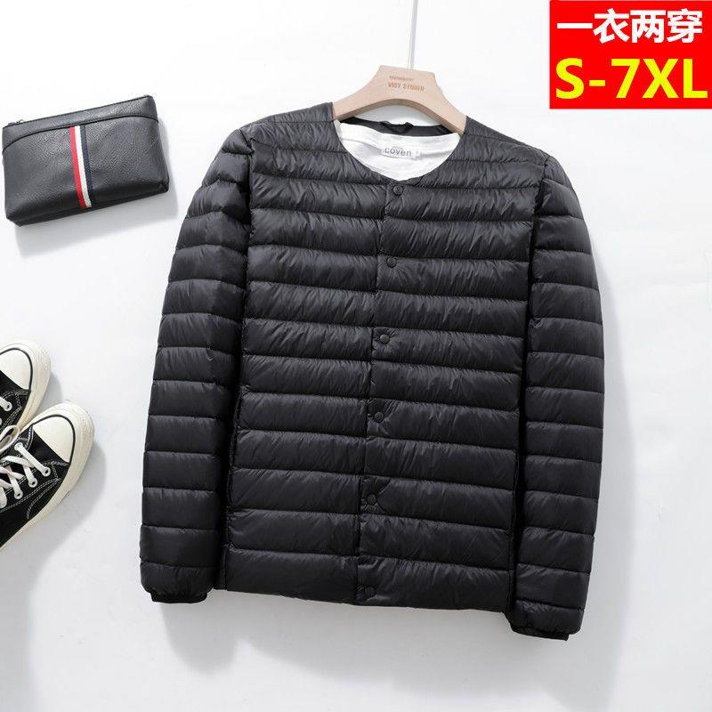加肥加大码圆领轻薄羽绒服男无领300斤薄款内穿中老年人胖女