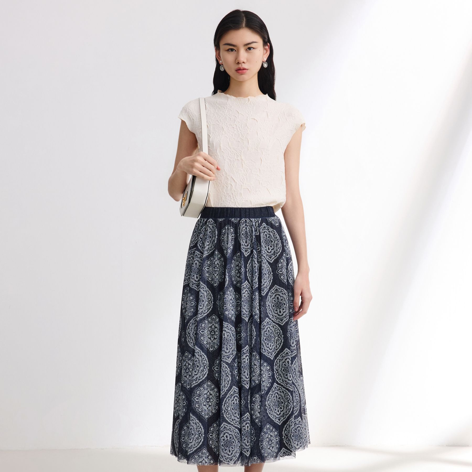 EP YAYING雅莹女装 优雅印花松紧腰半身裙 新款3433A