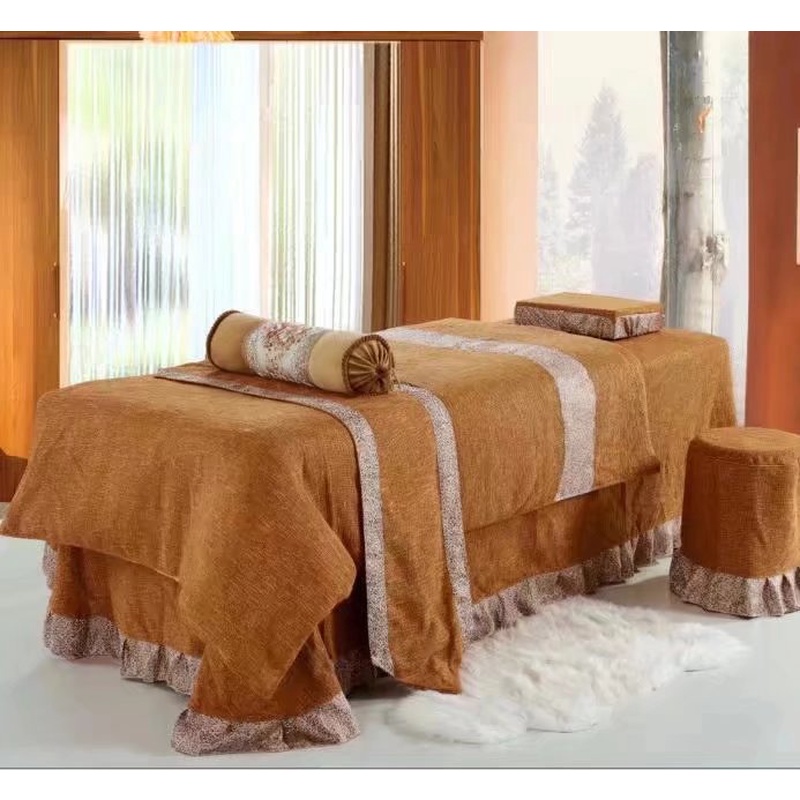 美容床罩欧式四件套美容院专用按摩推拿理疗床套带洞四季款