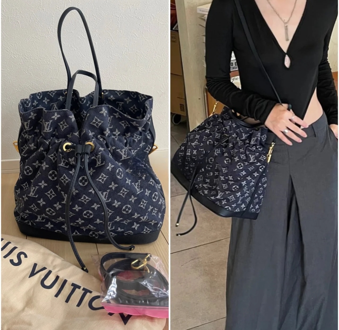 95新 LouisVuitton/路易威登 蓝色牛仔丹宁水桶手提斜挎包