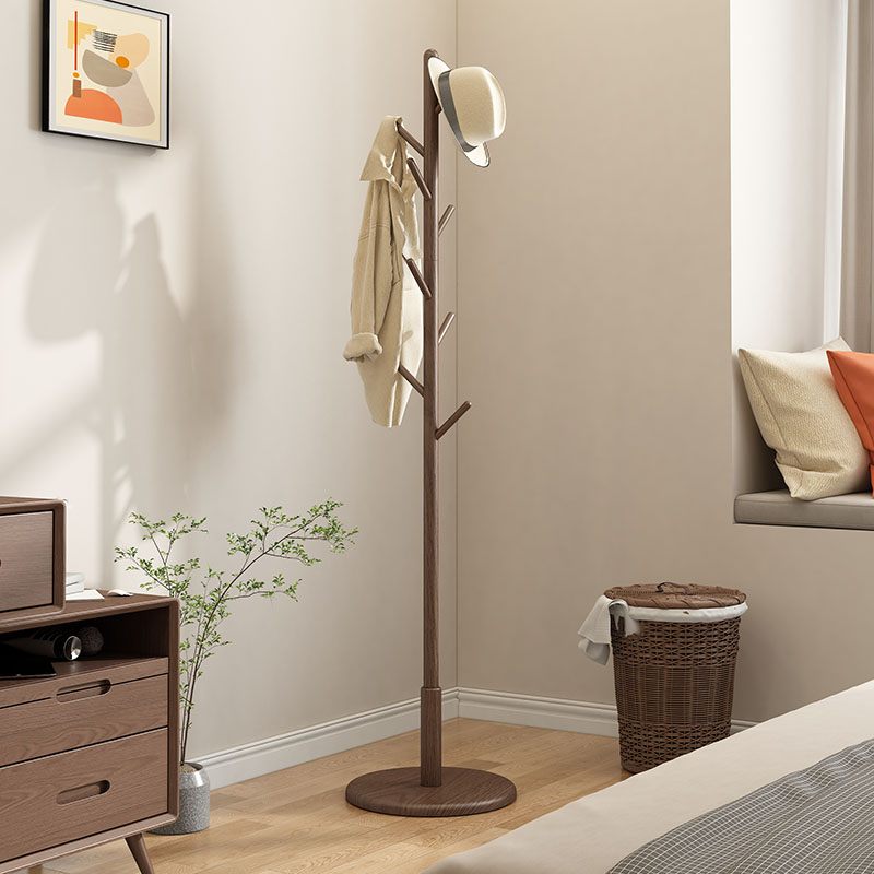 木屋记实木衣帽架挂衣架子家用卧室落地挂衣服架挂包置物一杆式