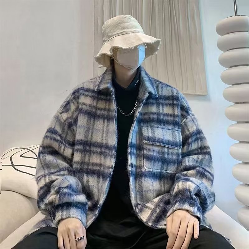 毛呢大衣男生冬季新款加厚日系复古潮牌痞帅宽松翻领呢料风衣外套