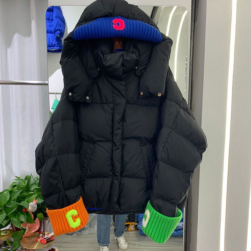 波司澄冬季新款加厚宽松大码女羽绒服彩色螺纹袖可脱卸帽韩版气质