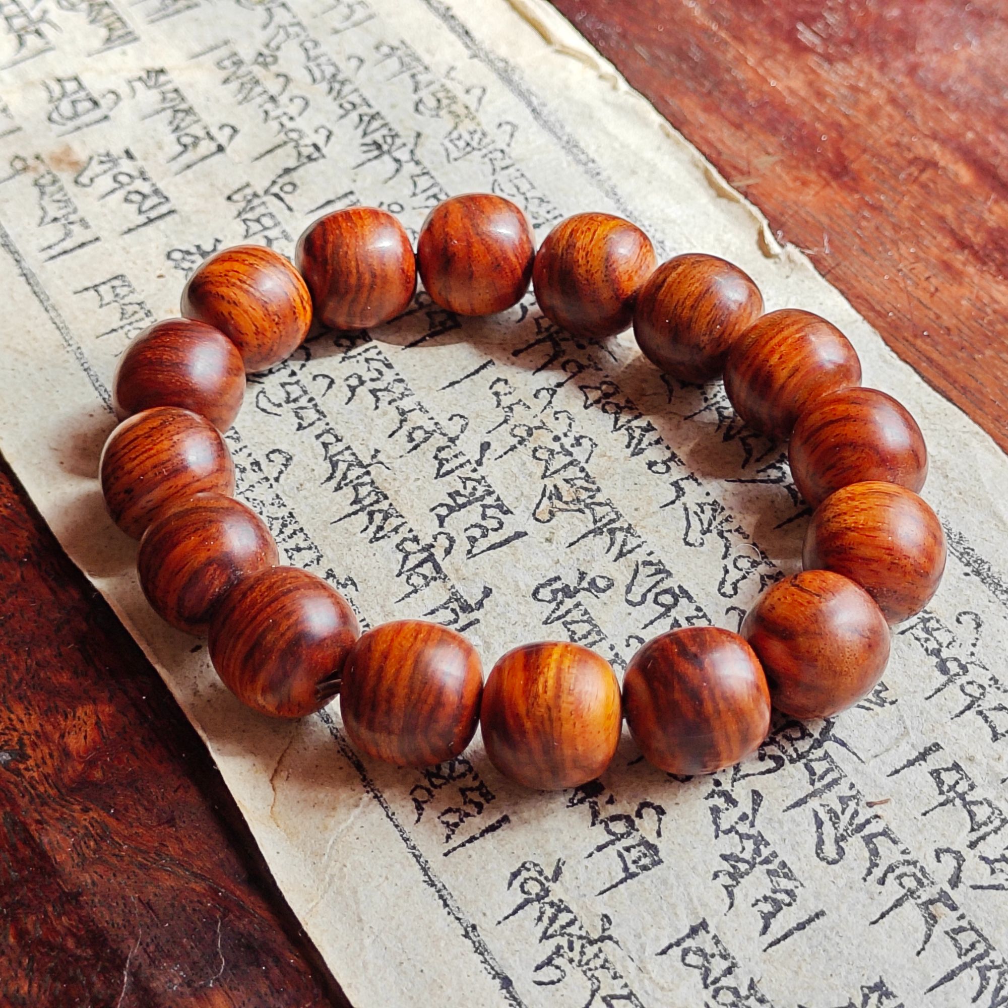 越南黄花梨手串 直径13.6 纹理油性好 桶珠花梨手串 一物一图