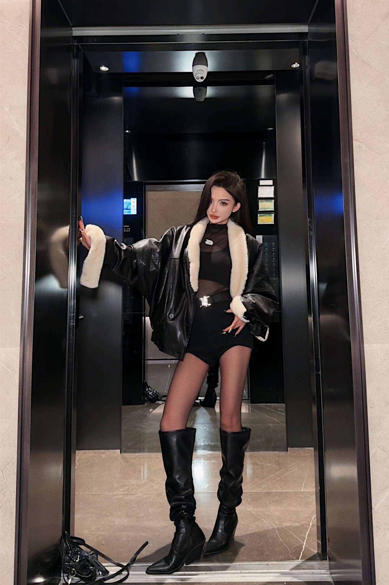 现货【PAN】氛围韩剧女主V领毛毛夹克外套P482