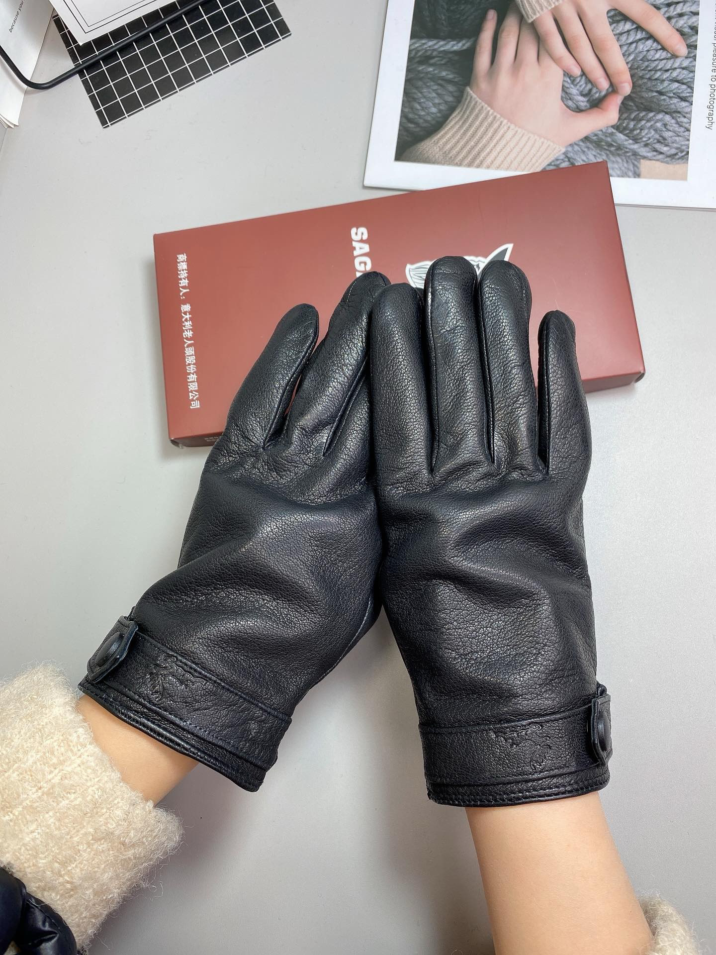 高品质男士新款羊皮手套加绒