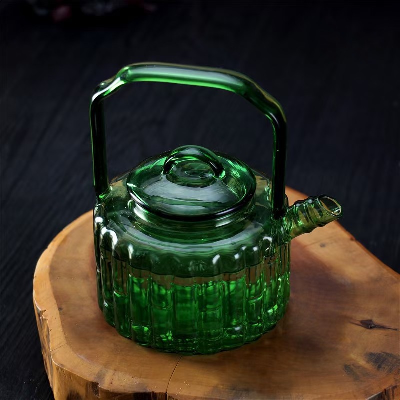 骅锦高硼硅玻璃沸水壶翠绿色茶壶家用功夫茶具小号绿竹煮茶壶