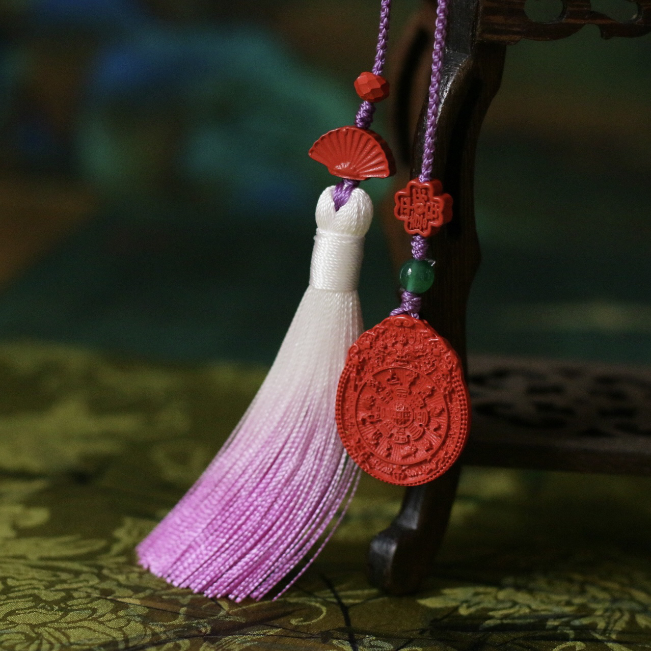 含辰砂工艺品高含量红砂九宫紫色流苏款手机挂坠包包挂