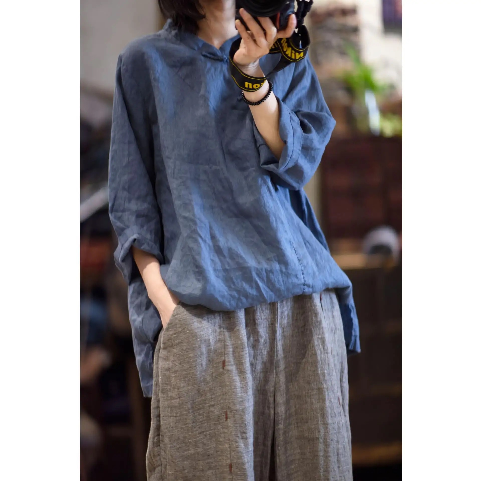 古着麻料馆宽松休闲时尚百搭设计款精品 复古连衣裙文艺民族风