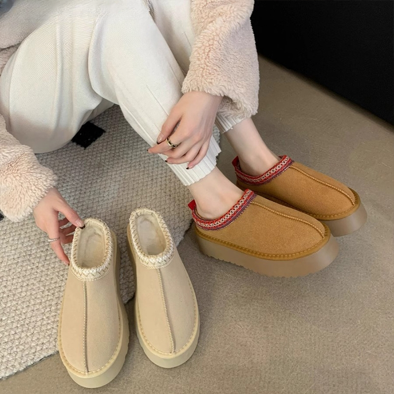 韩版女士厚底增高雪地靴女2024年新款冬季加绒加厚棉鞋包头半拖鞋