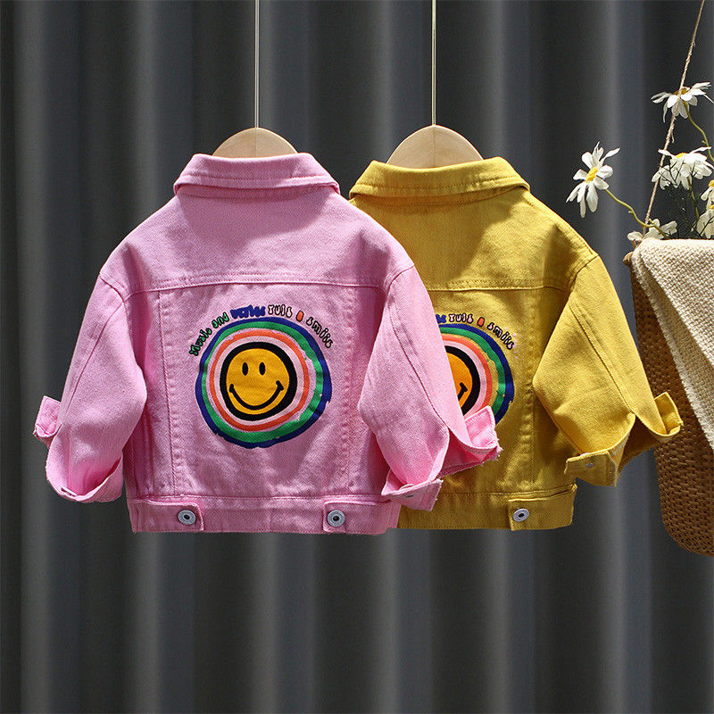 巴拉甄选女童牛仔外套秋季笑脸夹克2023新款公主洋气上衣韩版时尚