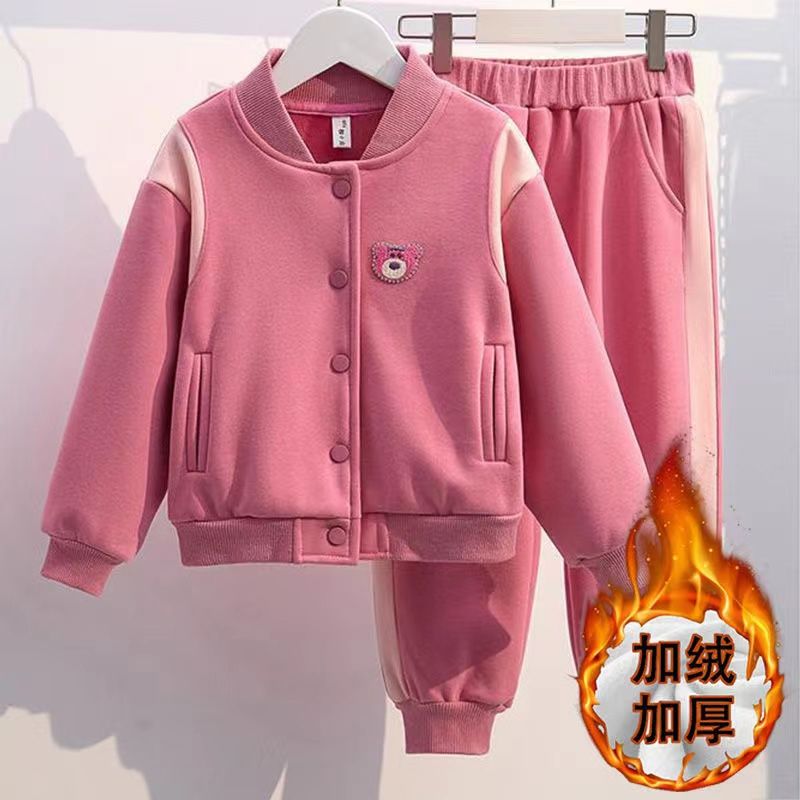 【巴拉甄选】女童冬季加绒加厚套装2023新款洋气中大童卡通开衫冬装