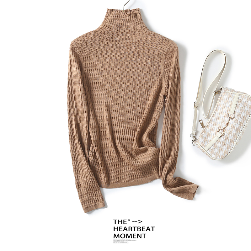 【100%精纺羊毛】扬子纱线柔软堆堆领长袖打底 气质针织高领羊毛衫