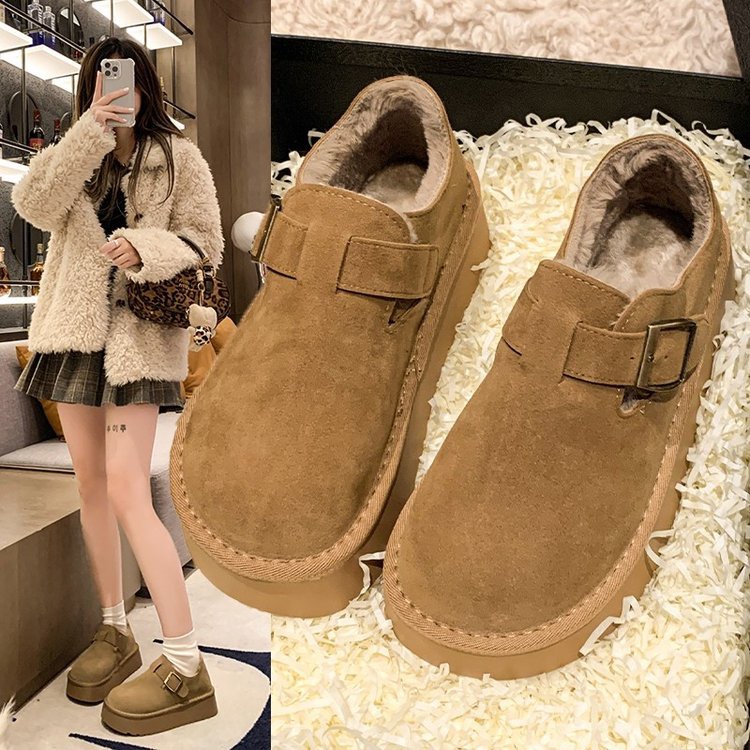 2024冬季新款厚底加绒加厚时尚百搭棉鞋复古港风女鞋休闲鞋勃肯鞋