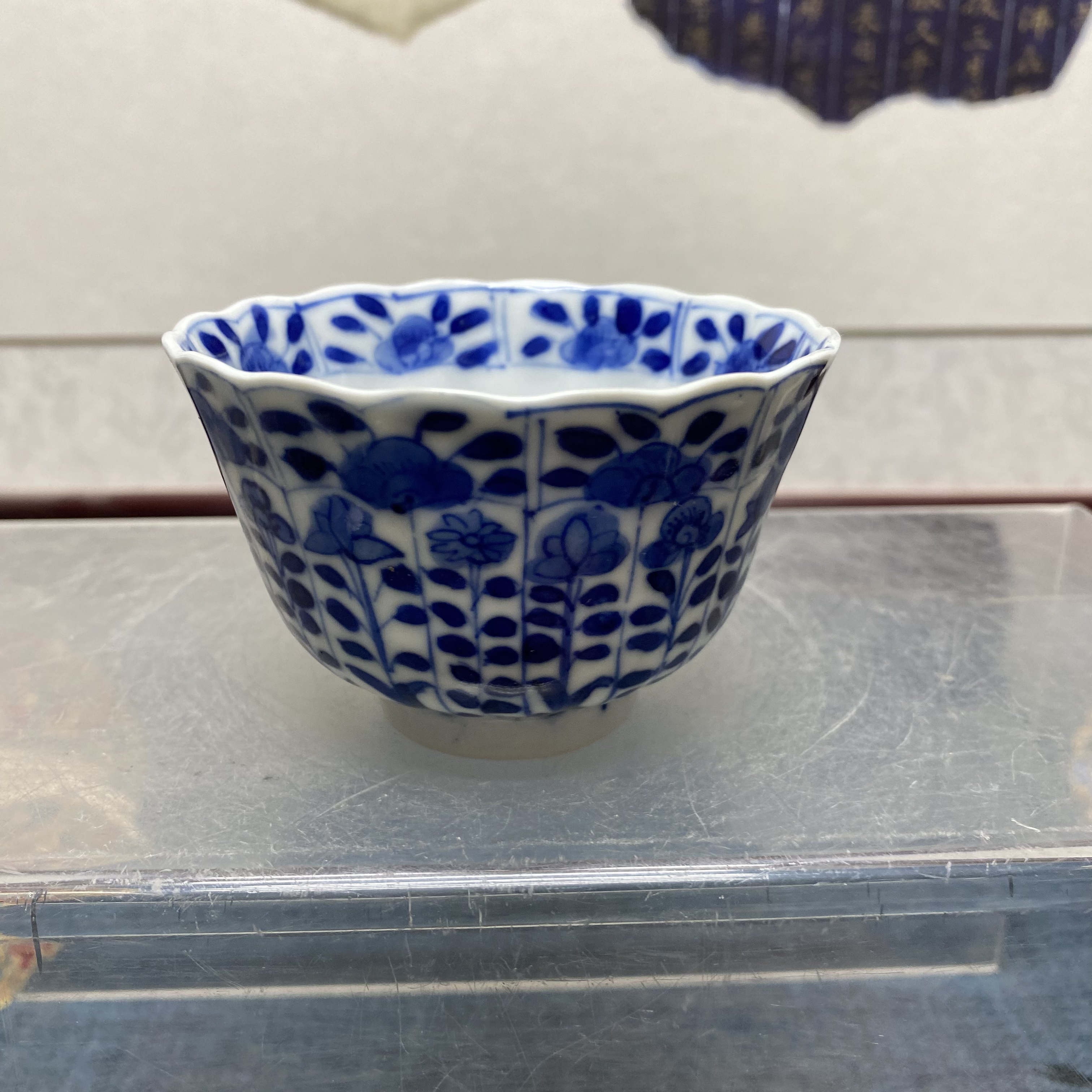全品/清中晚期青花花卉花口杯3/古玩/KC20241113002