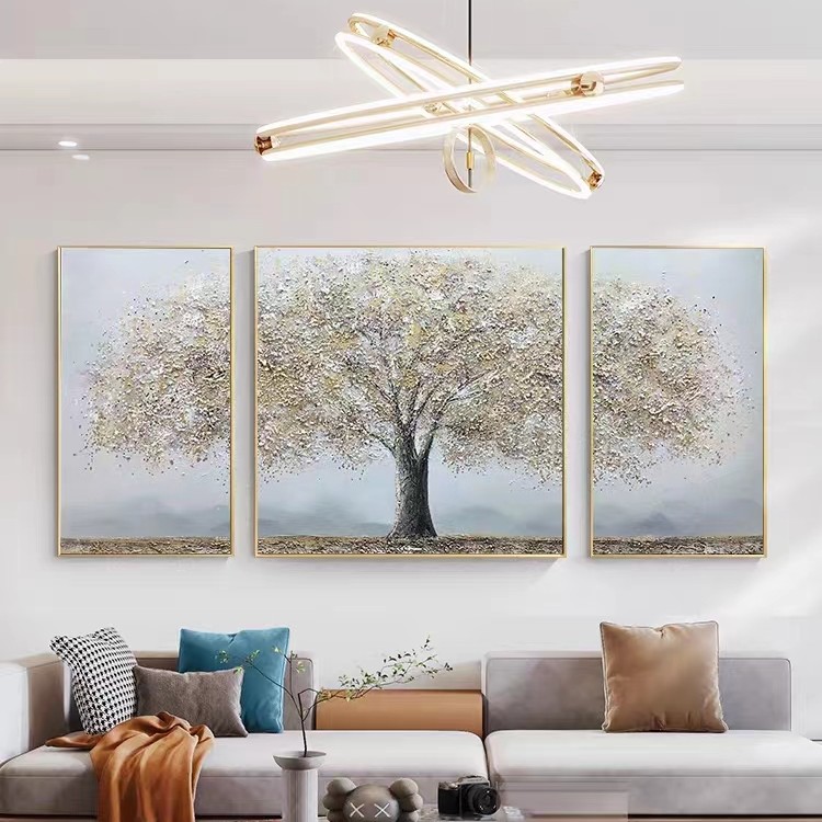 【发财树】纯手绘油画现代轻奢客厅沙发背景北欧现代装饰画金箔挂画