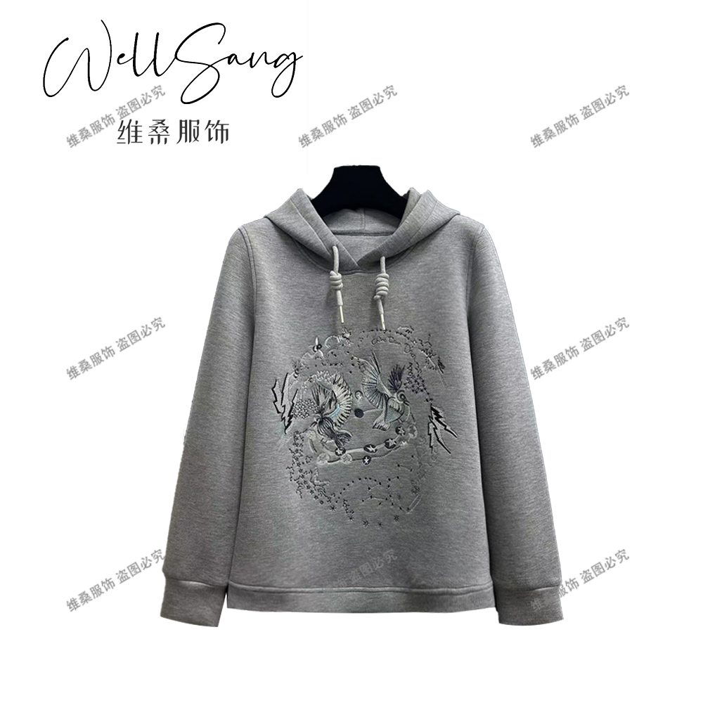 【熙為精选】40-60岁精致女性 时尚减龄刺绣休闲舒适连帽卫衣#8560