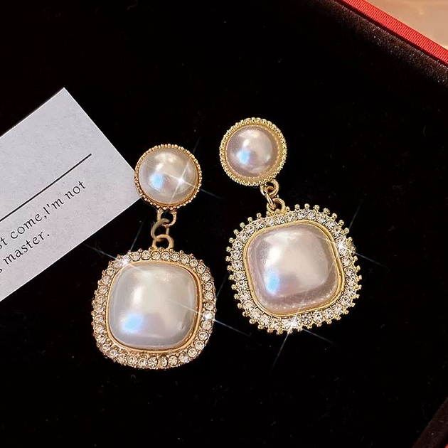 方形高级感轻奢仿珍珠耳环耳饰气质时尚百搭简约法式百搭设计款