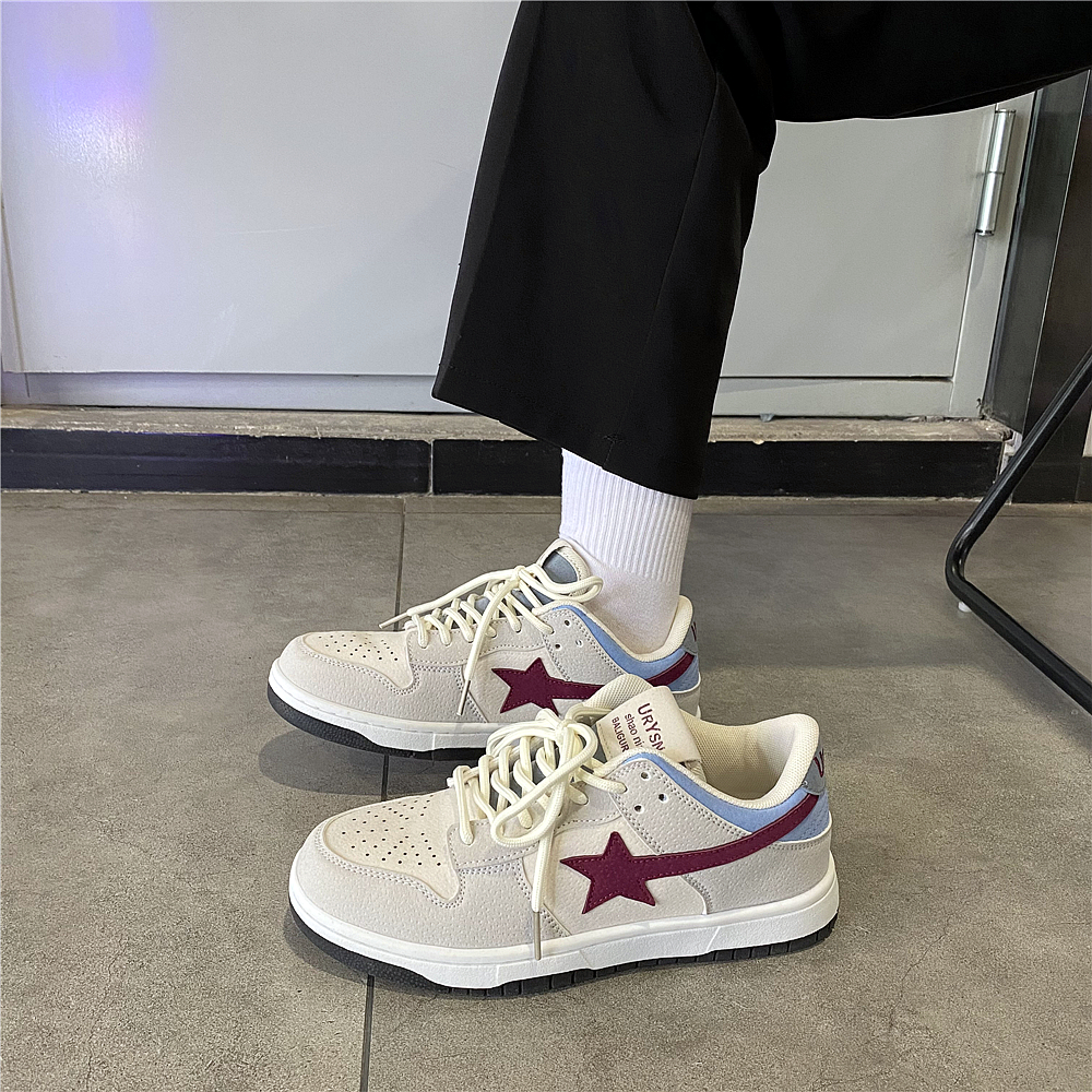 春秋季新款复古风板鞋男鞋平底拼色星星滑板鞋潮流小众百搭休闲鞋
