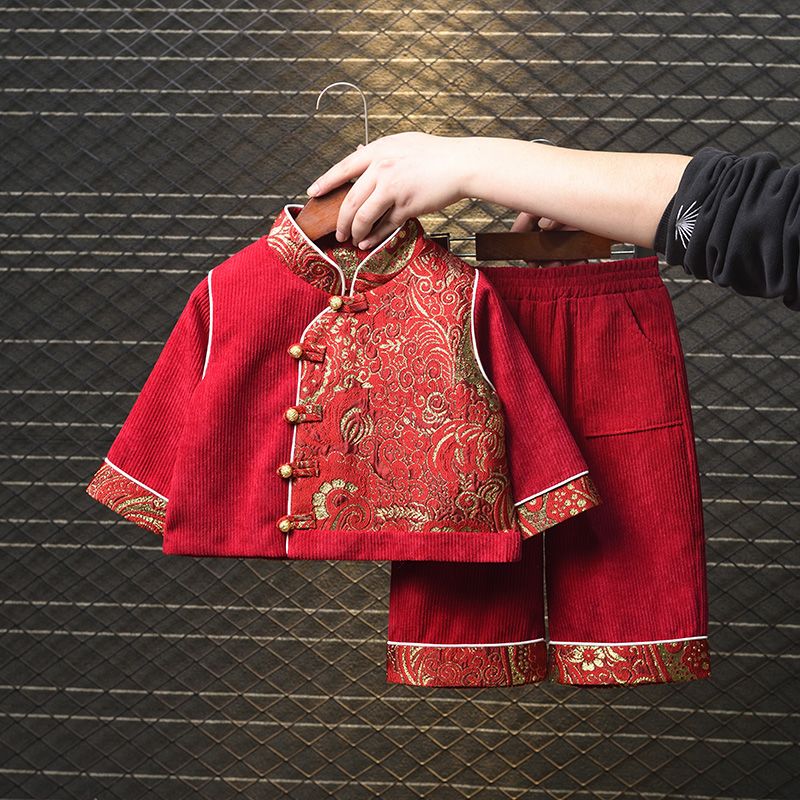 优选儿童汉服春秋装女童拜年服唐装过年衣服男宝宝周岁礼服中国风