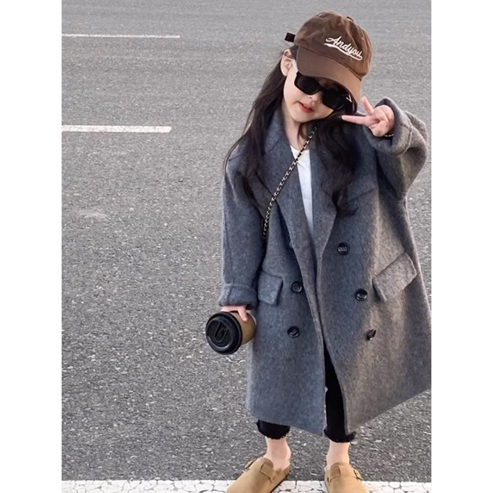 童装2023秋冬新款翻领大童风衣双面儿童洋气加厚大衣