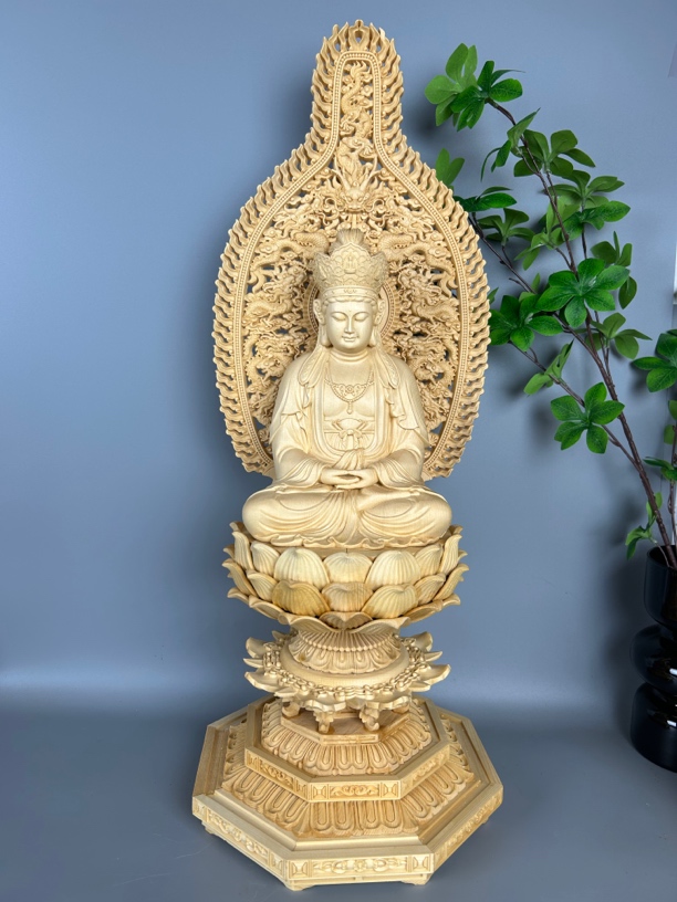 加拿大桧木毗卢观音木雕工艺品高度60公分