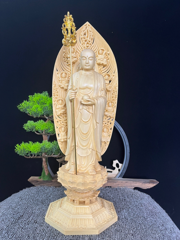 桧木地藏王菩萨木雕工艺品高45公分实木雕刻