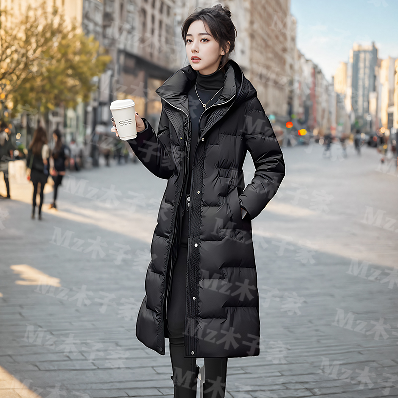 2025冬新款腰带中长款棉衣连帽收腰加厚棉服外套女过膝保暖棉袄潮