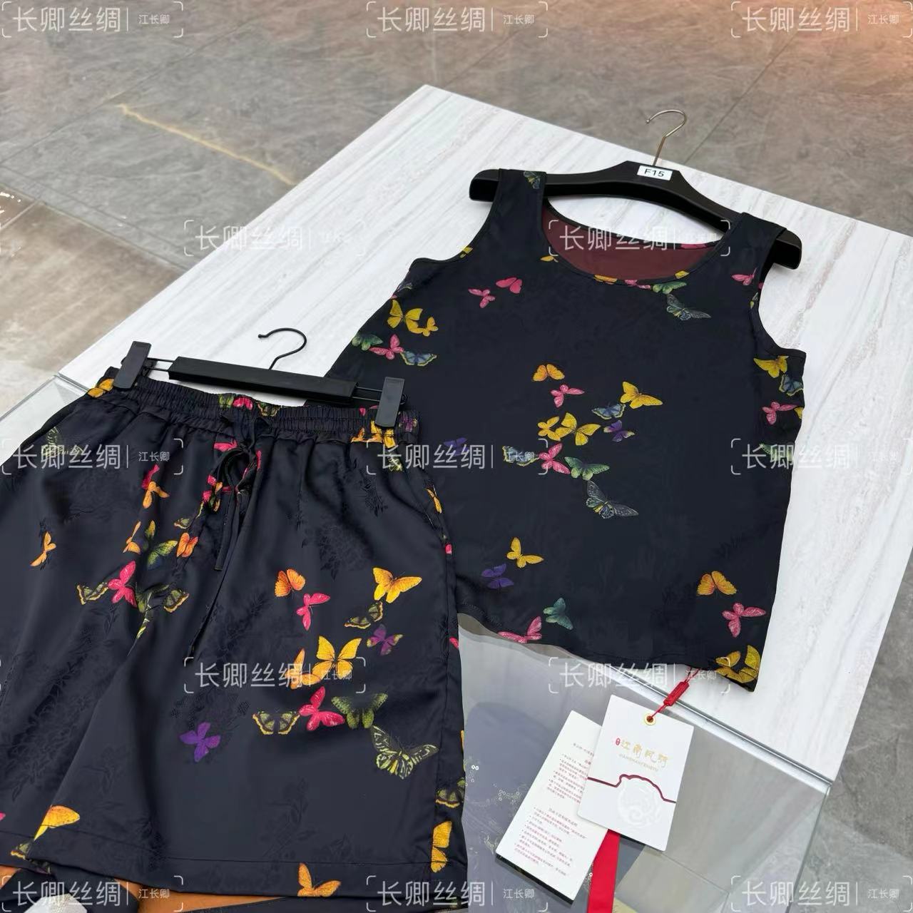 【长卿】新中式真丝蝴蝶上衣+蝴蝶短裤时尚套装两件套FY49301