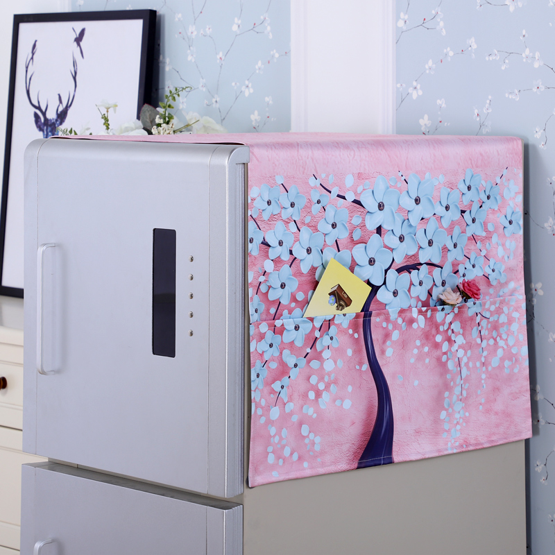 冰箱巾单开双开家用简约防尘粉色洗衣机盖布透气盖巾对开门收纳