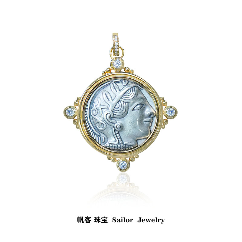 坠链均925银 吊坠925银 【雅典娜】气质时尚百搭小众复古风币吊坠