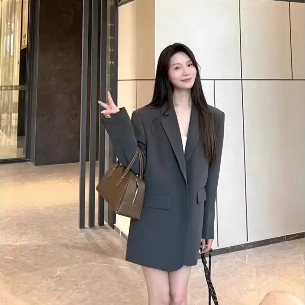 高级灰韩版小西装外套女2025春秋宽松时尚气质休闲西服TT