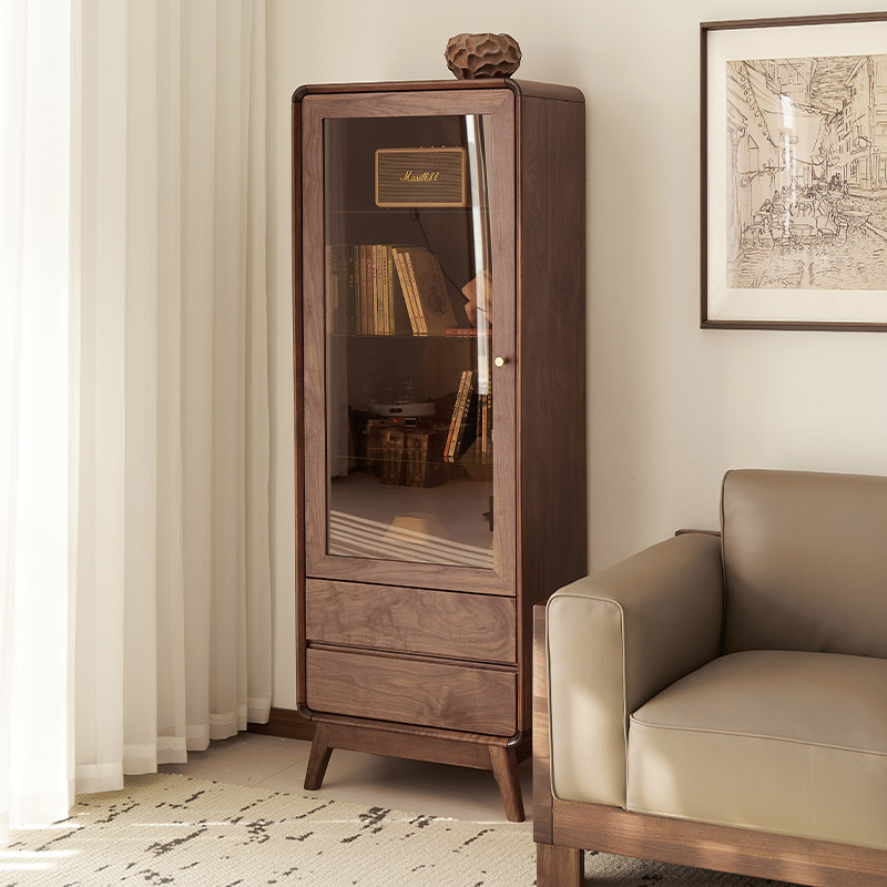 臻致美G北美黑胡桃实木边柜高柜酒柜装饰柜时光高柜