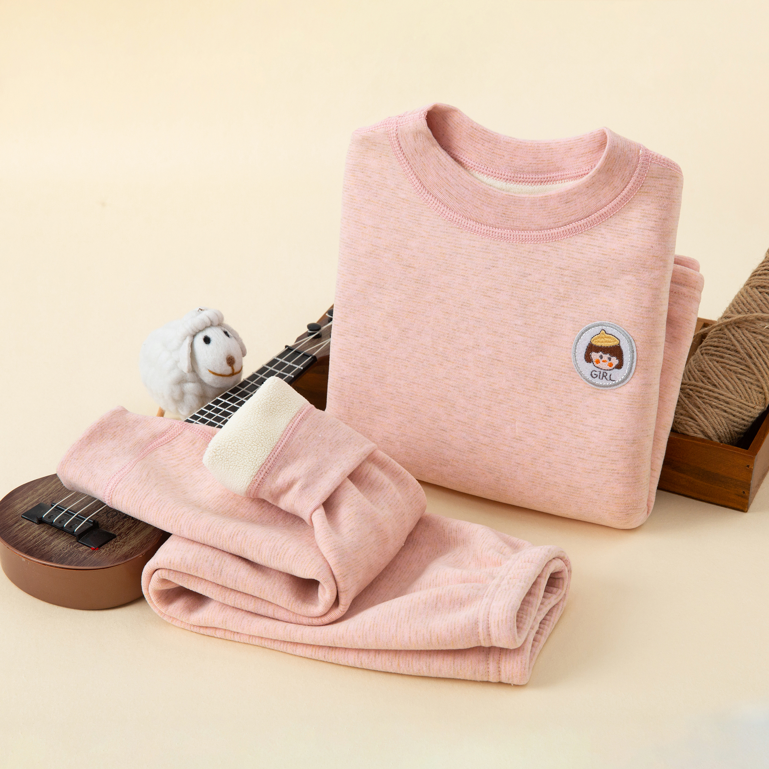 冬季保暖家居服套装睡衣秋裤中大童保暖衣圆领打底加绒加厚