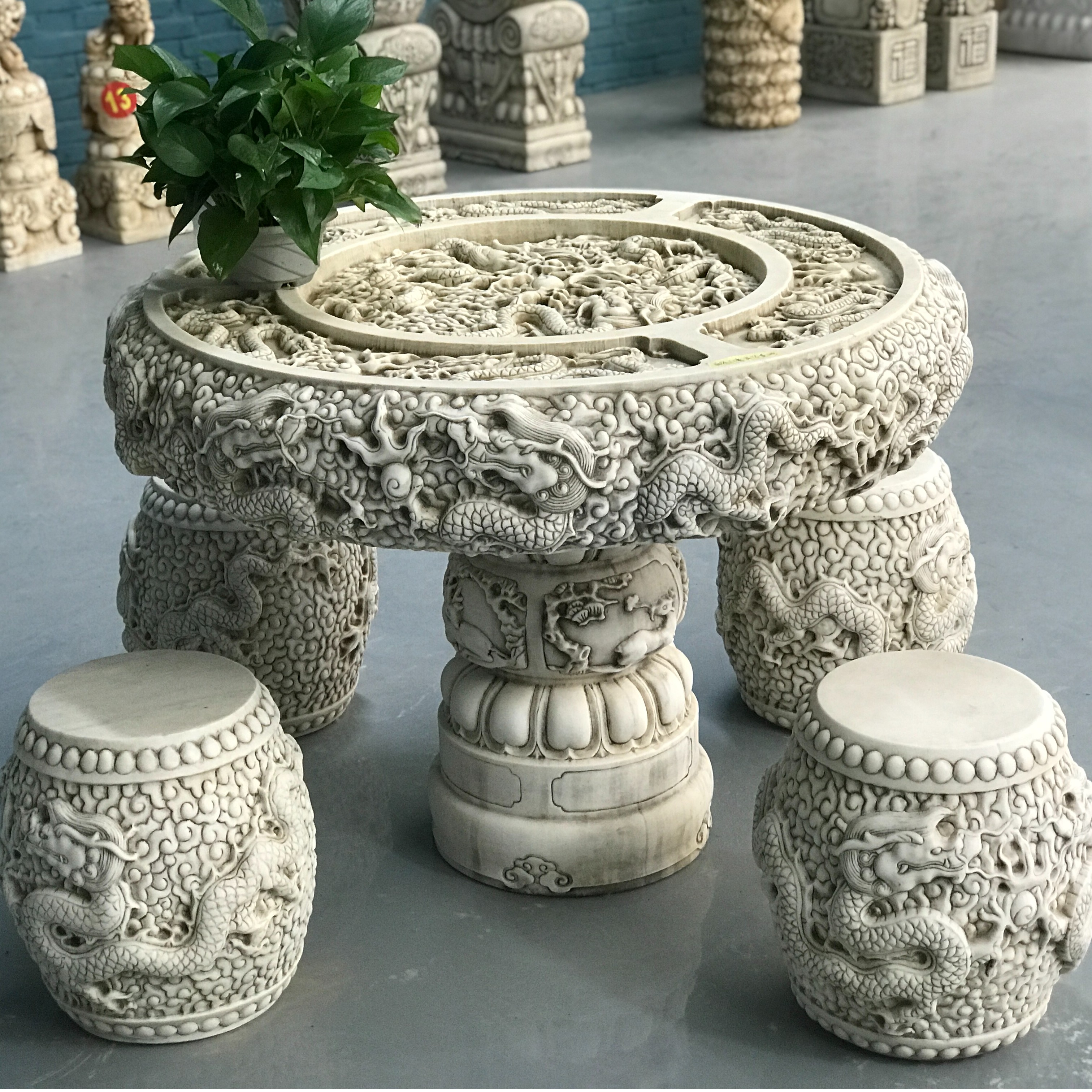 天然石材整石 精雕石桌石凳庭院一桌四凳茶桌   不含安装和卸货