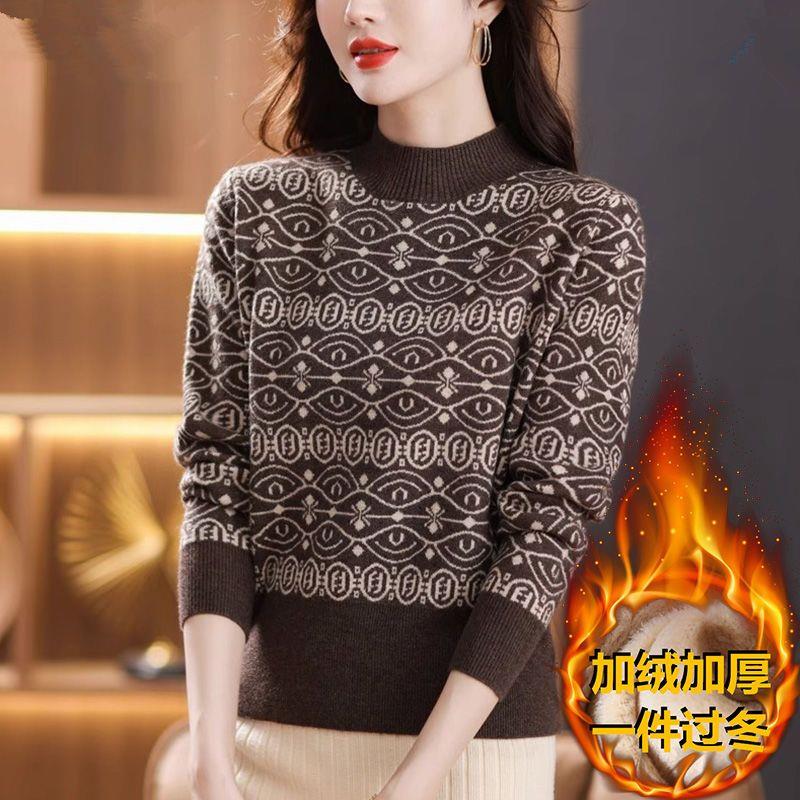 A05加绒加厚毛衣女新款秋冬短款小个子高腰洋气宽松针织打底衫女