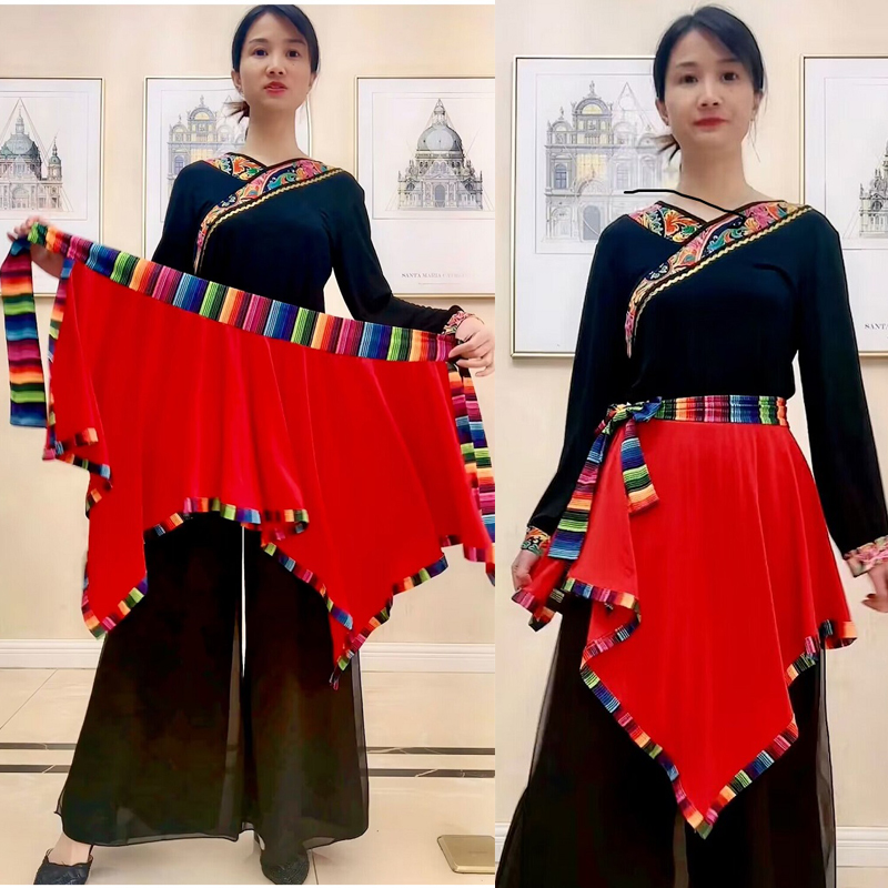 （围裙披肩两用）百搭广场舞藏族舞民族围裙表演跳舞练功屁帘裙子