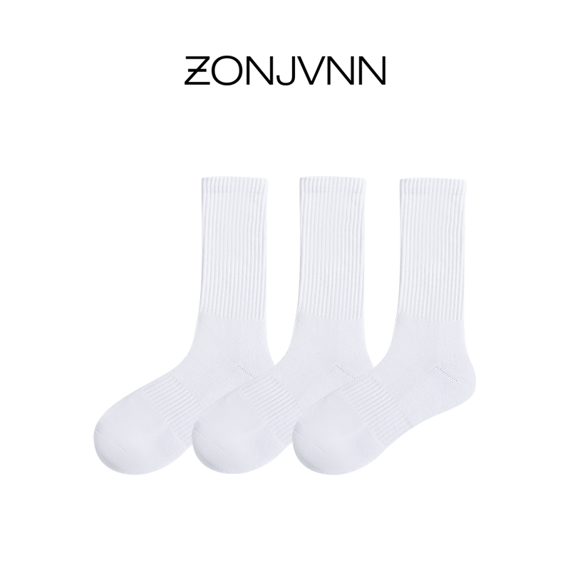 ZONJVNN 200针新疆精梳棉男士防臭袜纯色高帮袜透气黑白吸汗长袜
