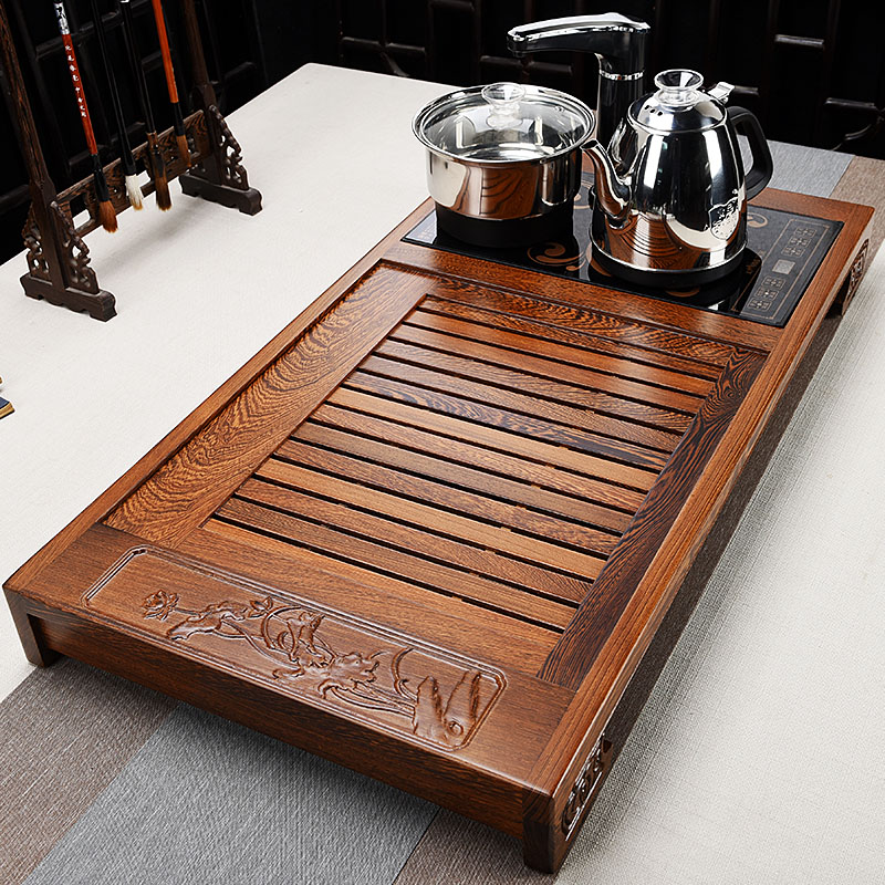 鸡翅木茶盘家用简约陶瓷全自动电茶炉抽屉式排水实木办公室泡茶台