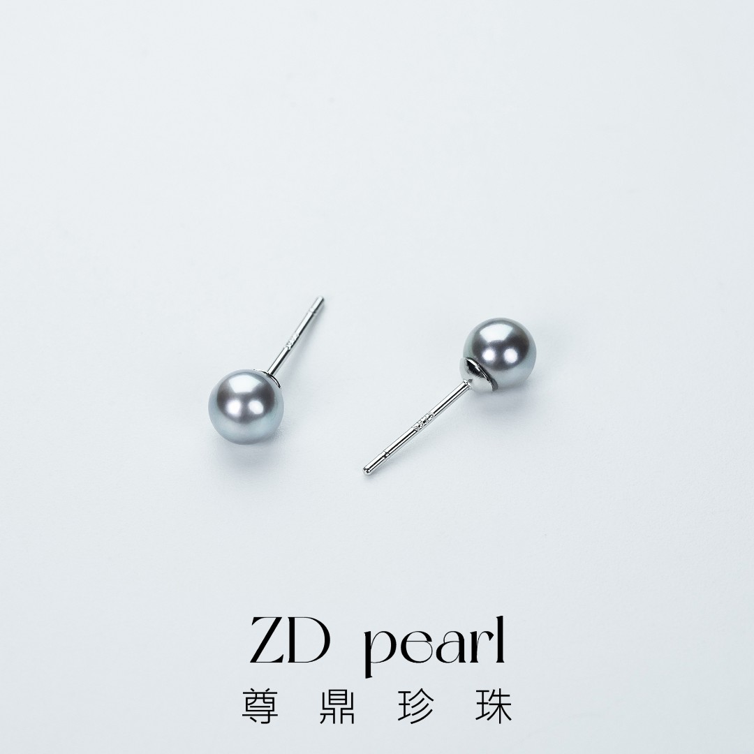 尊鼎珍珠-S925银海水珍珠真多麻色系耳钉5-6mm 微瑕强光 RS