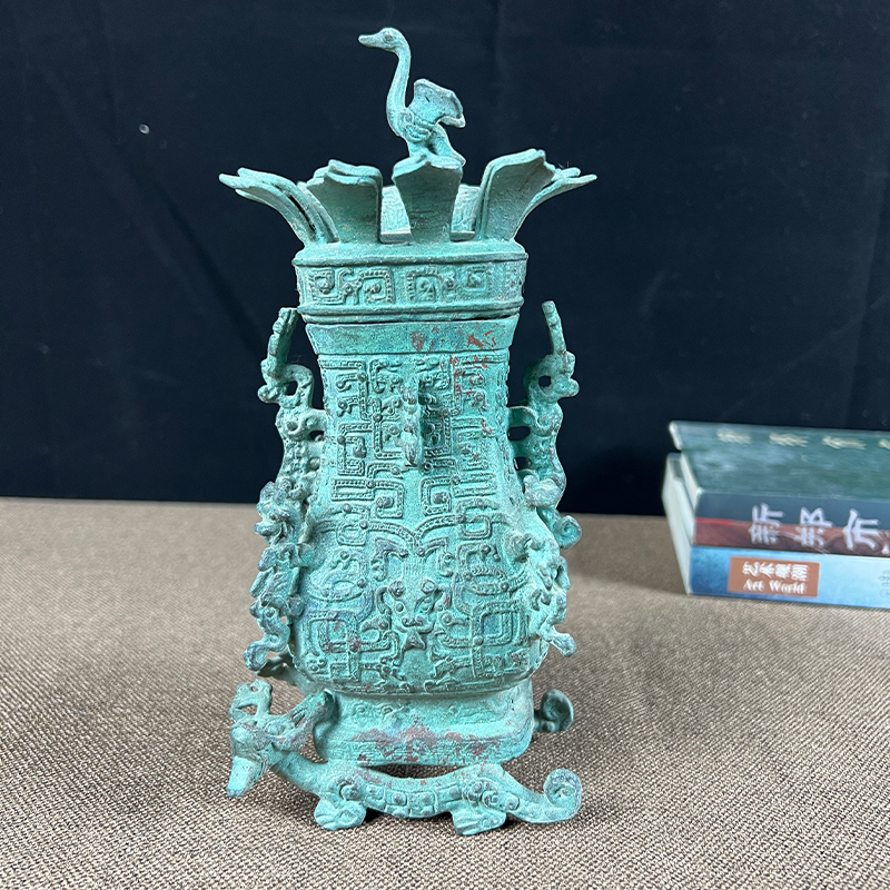 周鼎青铜器莲鹤方壶铜摆件家居摆件博古架