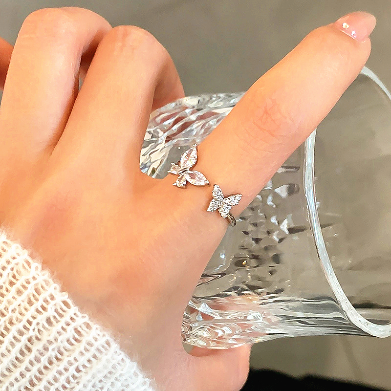 饰忆客 铜合金戒指 小蝴蝶开口戒指女ins潮小众设计款个性食指戒