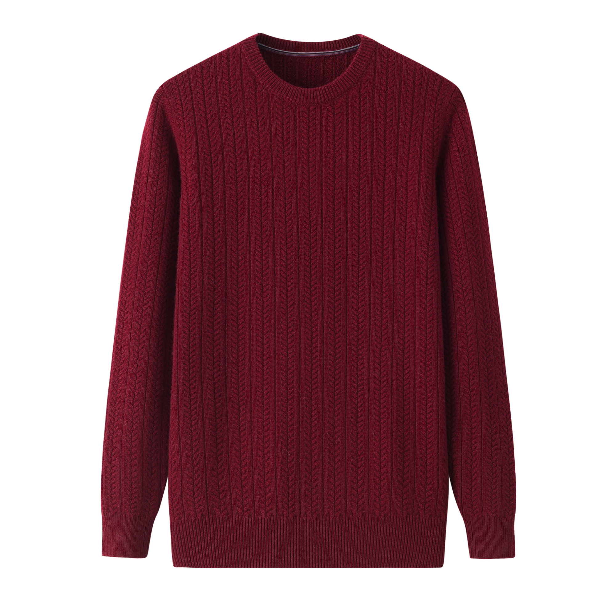 【圆领麦穗男套头衫】纯羊绒红色针织秋冬鄂尔多斯市百搭长袖保暖