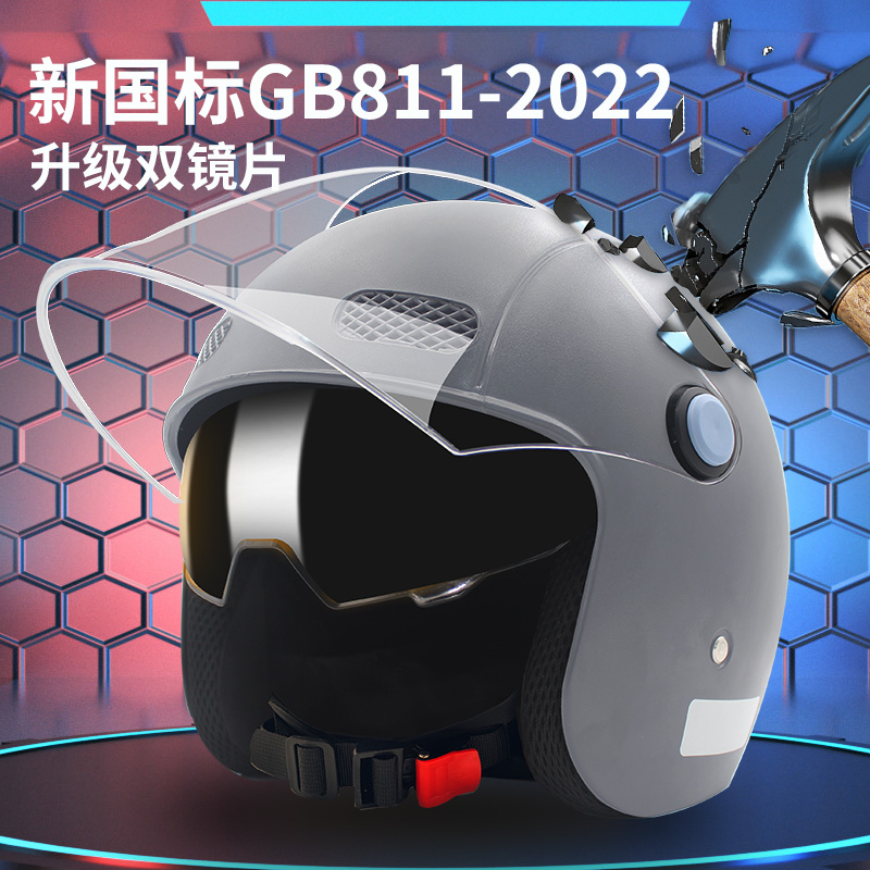 【清仓爆款】新国标3C认证电动车摩托车头盔男女款四季通用双镜片