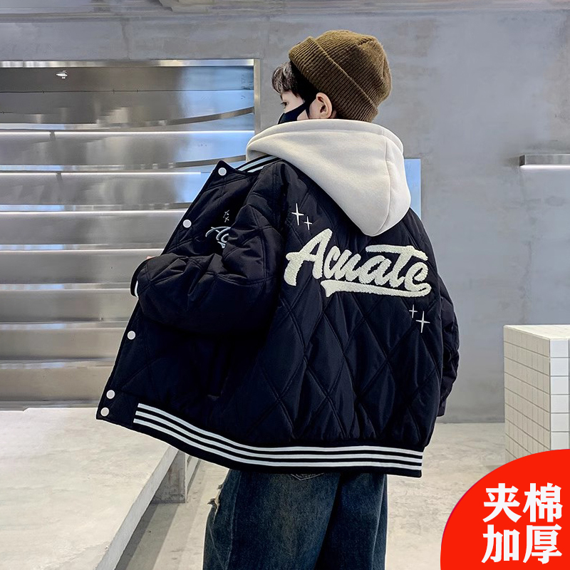 男童冬装新款夹棉外套2025帅气儿童秋冬季潮酷男孩加厚棉服 9887