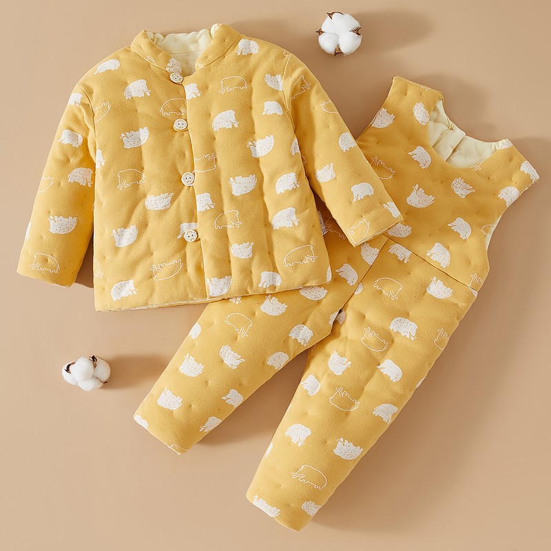 儿童棉花棉衣婴幼儿手工棉袄背带裤套装男女宝宝加厚棉服冬季内胆