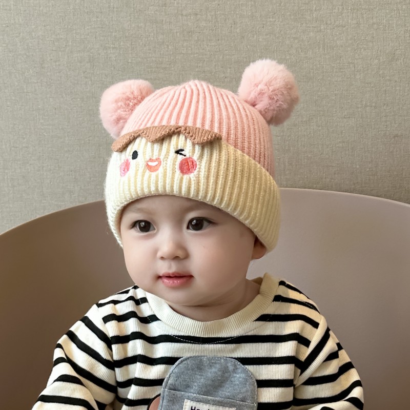 {冬季推荐}婴儿帽子秋冬季针织帽宝宝超萌毛球帽男女儿童冬天保暖