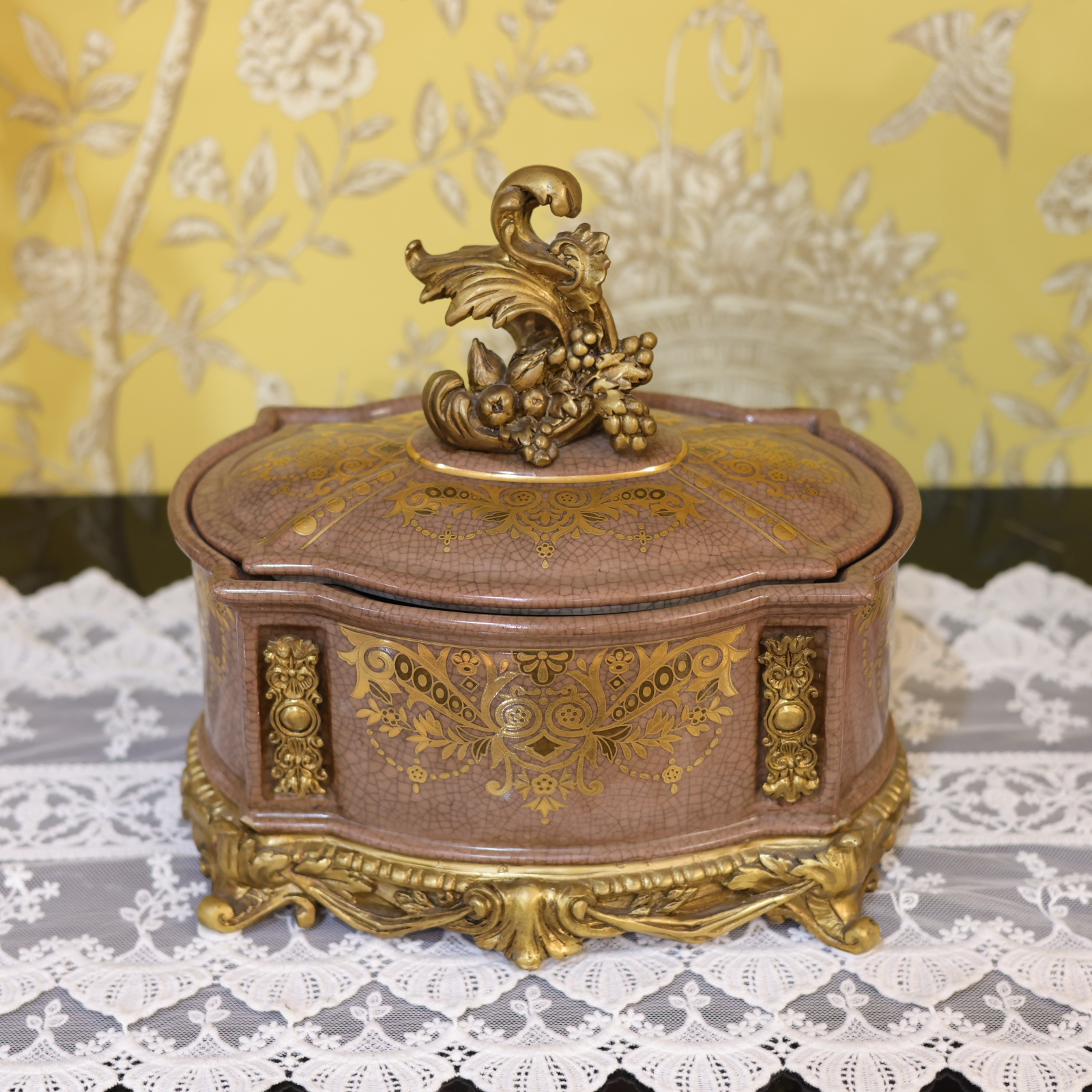 知潇家居/美式复古玄关摆件/餐边柜摆件/餐桌花瓶/手工描金/中式