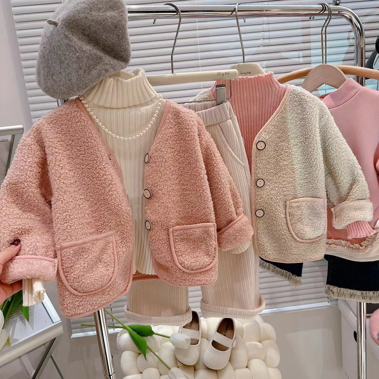 【加绒加厚】女童洋气泰迪绒保暖外套韩版冬季时尚毛绒童装