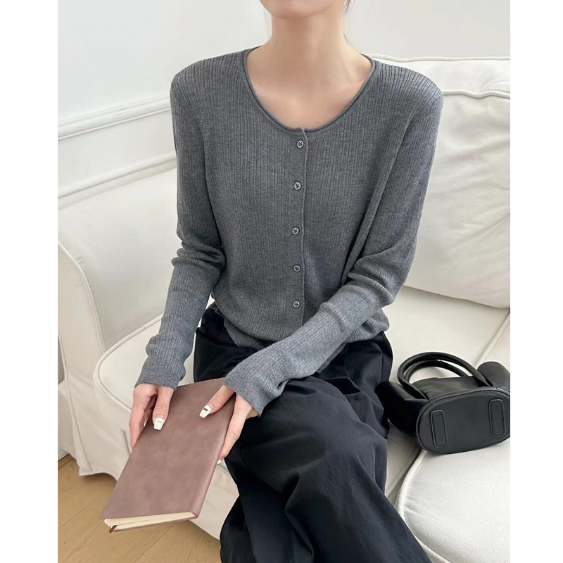 【高级灰】开衫外套3355柔软新款高品质圆领上衣